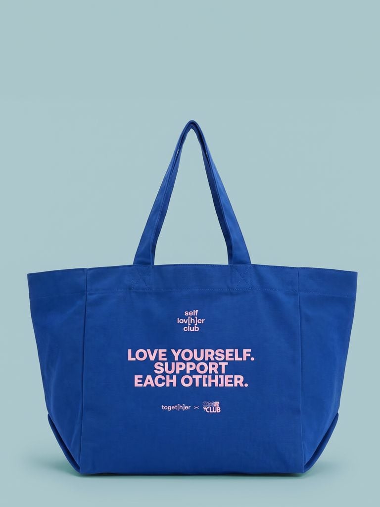 Shopping Bag Blue mit Aufdruck in rosa
